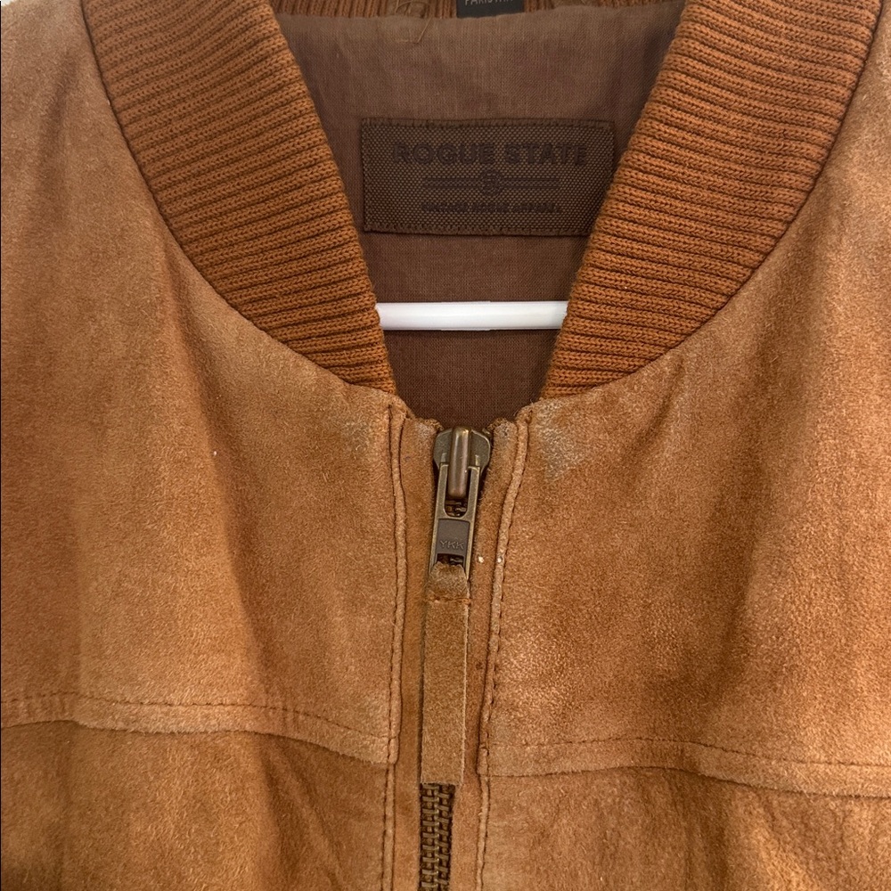 Rogue State Tan Suede Bomber Jacket (Size L) - Picture 11 of 13